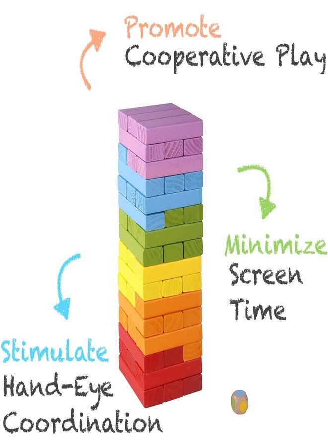 PLUSPOINT Wooden Stacking Blocks Balancing Tower Building Blocks Family Game Gift for Kids A Complete Game for All Ages (3-99) (Colorful Stacking Tower) - Image 2
